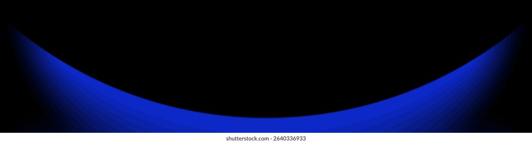 Black banner with blue abstract crescent shape, fading gradient