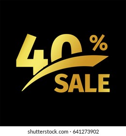 Black banner discount purchase 40 percent sale vector gold logo on a black background. Promotional business offer for buyers logotype. Forty percentage off, discounts in the strict style coupon