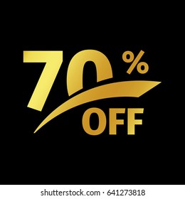 Black banner discount purchase 70 percent sale vector gold logo on a black background. Promotional business offer for buyers logotype. Seventy percentage off, discounts in the strict style coupon