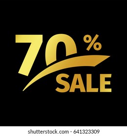 Black banner discount purchase 70 percent sale vector gold logo on a black background. Promotional business offer for buyers logotype. Seventy percentage off, discounts in the strict style coupon.