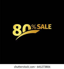 Black banner discount purchase 80 percent sale vector gold logo on a black background. Promotional business offer for buyers logotype. Eighty percentage off, discounts in the strict style coupon