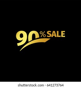 Black banner discount purchase 90 percent sale vector gold logo on a black background. Promotional business offer for buyers logotype. Ninty percentage off, discounts in the strict style coupon