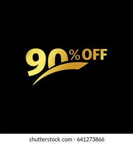 Black banner discount purchase 90 percent sale vector gold logo on a black background. Promotional business offer for buyers logotype. Ninty percentage off, discounts in the strict style coupon