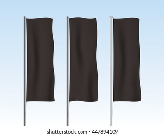 Black Banner Flag Vector Templates. Row Of Vertical Flags. Advertising Flags Realistic Mockup.