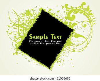 black banner with green grungy border and floral