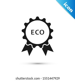 Black Banner, label, tag, logo for eco green healthy food icon isolated on white background. Organic product. Healthy food sticker.  Vector Illustration