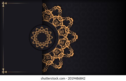 Black banner with luxurious gold ornaments and place under the text. Print-ready invitation design with vintage patterns.