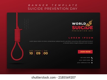 Diseño de plantillas de Banner Negro con ilustración de cuerda roja para el diseño del día de prevención del suicidio