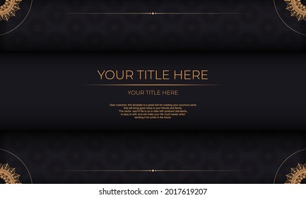 Black banner template with luxury ornaments and place for your text. Print-ready invitation design with vintage ornaments.