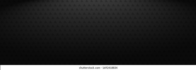 Black banner template with triangular holes or perforation. Dark futuristic background with triangles. Minimal decorative carbon backdrop. Modern monochrome vector illustration for decoration.