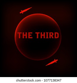 Black banner: The third. Red rockets icons. Vector. Flat design. Sign and symbols.

