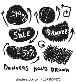 Black banners hand drawn. Vector illustration