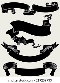 Black Banners - Set of highly detailed, hand-drawn banners.  Each element is grouped individually.  Outline and fill colors can be edited easily.