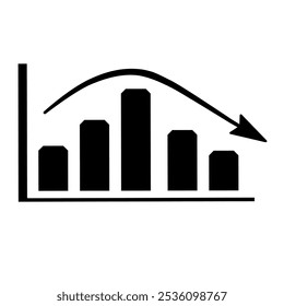 A black bar chart with a downward arrow  indicates a declining business venture.