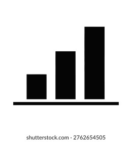 A black bar graph icon depicting three vertical bars of increasing height on a horizontal base line