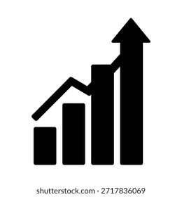 Gráfico de barra negra con flecha de tendencia ascendente y crecimiento de gráfico de barra de fondo blanco