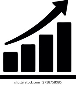 Gráfico de barra negro con flecha de tendencia ascendente sobre fondo blanco