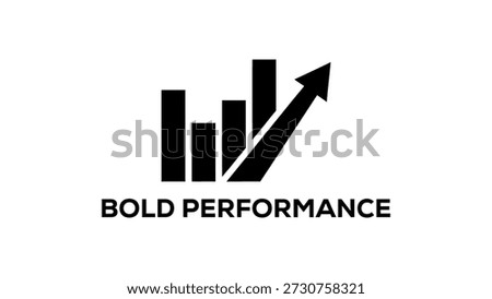 Black bar graph with upward trending arrow and text