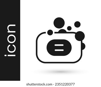 Black Bar of soap icon isolated on white background. Soap bar with bubbles.  Vector