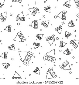 Black Barbecue fire flame line icon isolated seamless pattern on white background. Heat symbol. BBQ grill party. Vector Illustration