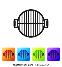 Black Barbecue grill icon isolated on white background. Top view of BBQ grill. Steel grid. Set icon in color square buttons. Vector Illustration