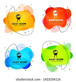 Black Barbecue grill icon isolated on white background. BBQ grill party. Set of liquid color abstract geometric shapes. Vector Illustration