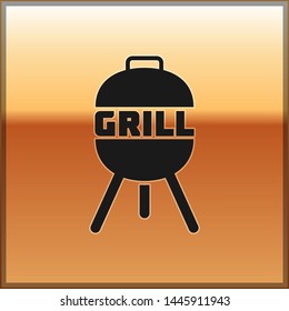 Black Barbecue grill icon isolated on gold background. BBQ grill party. Vector Illustration