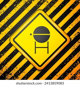Black Barbecue grill icon isolated on yellow background. BBQ grill party. Warning sign. Vector Illustration