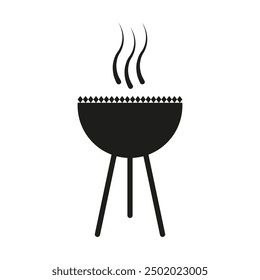 Black barbecue grill icon. Simple grill with steam. Vector illustration.