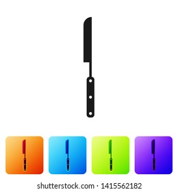 Black Barbecue knife icon isolated on white background. Kitchen knife icon. BBQ knife sign. Barbecue and grill tool. Set icon in color square buttons. Vector Illustration
