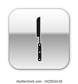 Black Barbecue knife icon isolated on white background. Kitchen knife icon. BBQ knife sign. Barbecue and grill tool. Silver square button. Vector Illustration