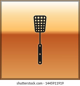 Black Barbecue spatula icon isolated on gold background. Kitchen spatula icon. BBQ spatula sign. Barbecue and grill tool. Vector Illustration