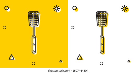 Black Barbecue spatula icon isolated on yellow and white background. Kitchen spatula icon. BBQ spatula sign. Barbecue and grill tool. Random dynamic shapes. Vector Illustration