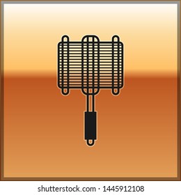 Black Barbecue steel grid icon isolated on gold background. Top view of BBQ grill. Wire rack for BBQ. Grilling basket. Vector Illustration