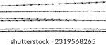Black barbed wire fence collection. Set of black barbed wire