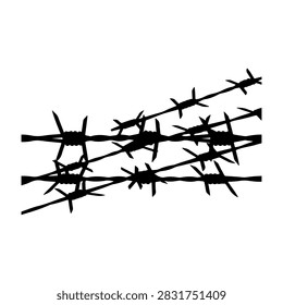 Black barbed wire silhouettes set against a clear sky, emphasizing security, boundaries, and protection themes in a stark visual composition.