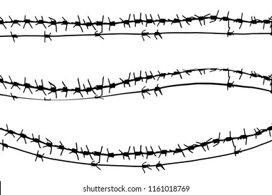 Black barbed wire vector metal fence illustration isolated on white background. Graphic military object