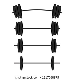Black barbells with different weight set for gym, fitness and athletic. Weightlifting and bodybuilding equipment