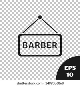 Black Barbershop icon isolated on transparent background. Hairdresser logo or signboard.  Vector Illustration