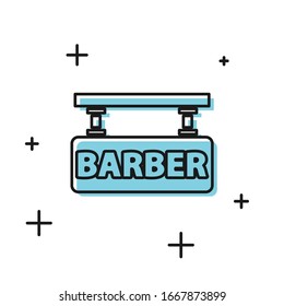 Black Barbershop icon isolated on white background. Hairdresser logo or signboard.  Vector Illustration