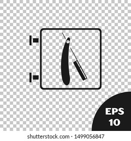 Black Barbershop with razor icon isolated on transparent background. Hairdresser logo or signboard.  Vector Illustration