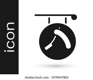 Black Barbershop with razor icon isolated on white background. Hairdresser logo or signboard.  Vector