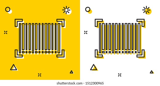 Black Barcode icon isolated on yellow and white background. Random dynamic shapes. Vector Illustration