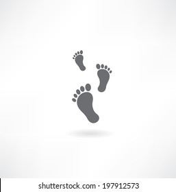 Black bare footsteps isolated on white background