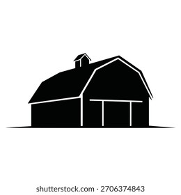 Black barn silhouette icon isolated on white background for farm and agriculture logo design