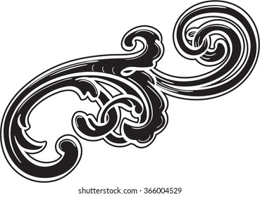 Black baroque acanthus leaf on white