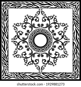 Black baroque element with zebra border on a white background. EPS10 Illustration.