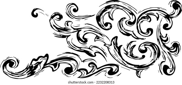 Black baroque and gothic flower drawing illustration vector design