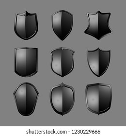 Black Baroque shield elements vector set