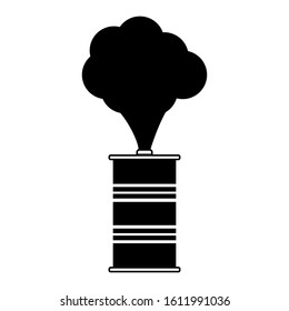 Black barrel with fuel from it comes smoke on a white background, attention is dangerous disaster, vector